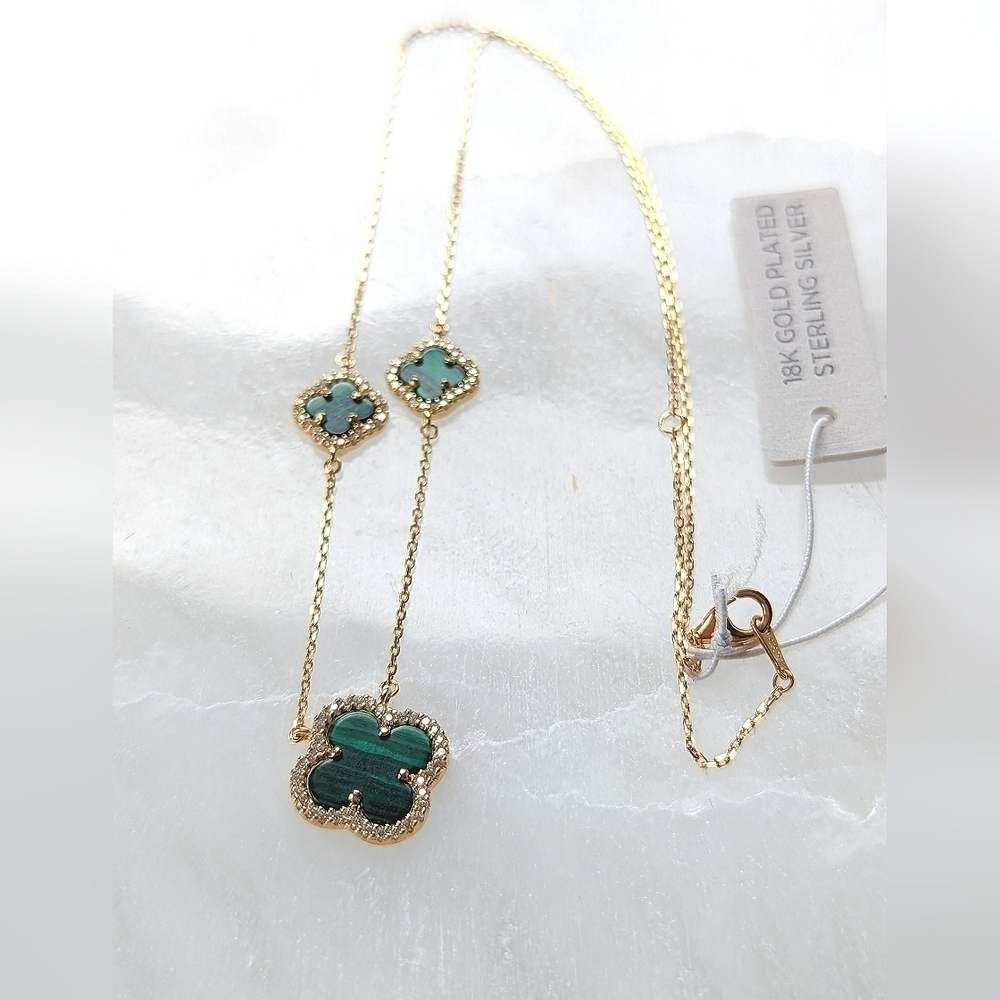 Rachel Zoe Gold and Green Clover Necklace -NWT - Picture 5 of 6